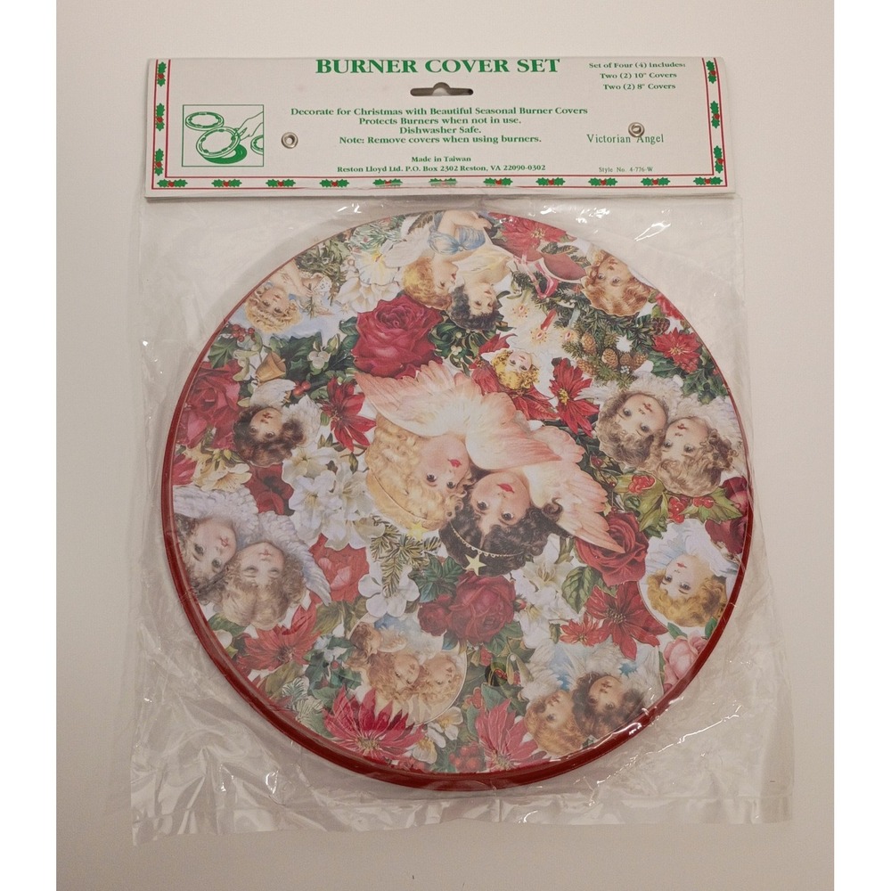 NEW Set of 4 Vintage Stove Burner Covers Enamel Christmas Victorian Angels